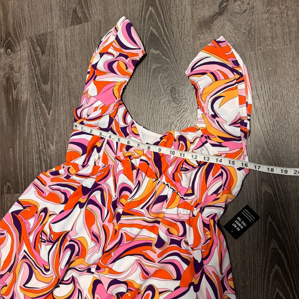 Express Swirl Print Mini Dress Colorful Short Flutter Sleeves Lined.  Sz M. NWT! - Picture 6 of 13